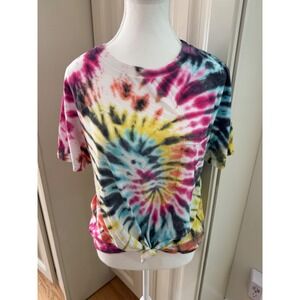 No Boundaries Tie Dye T-Shirt Top Pocket Front Knot Bottom Juniors XL Pastel Y2K